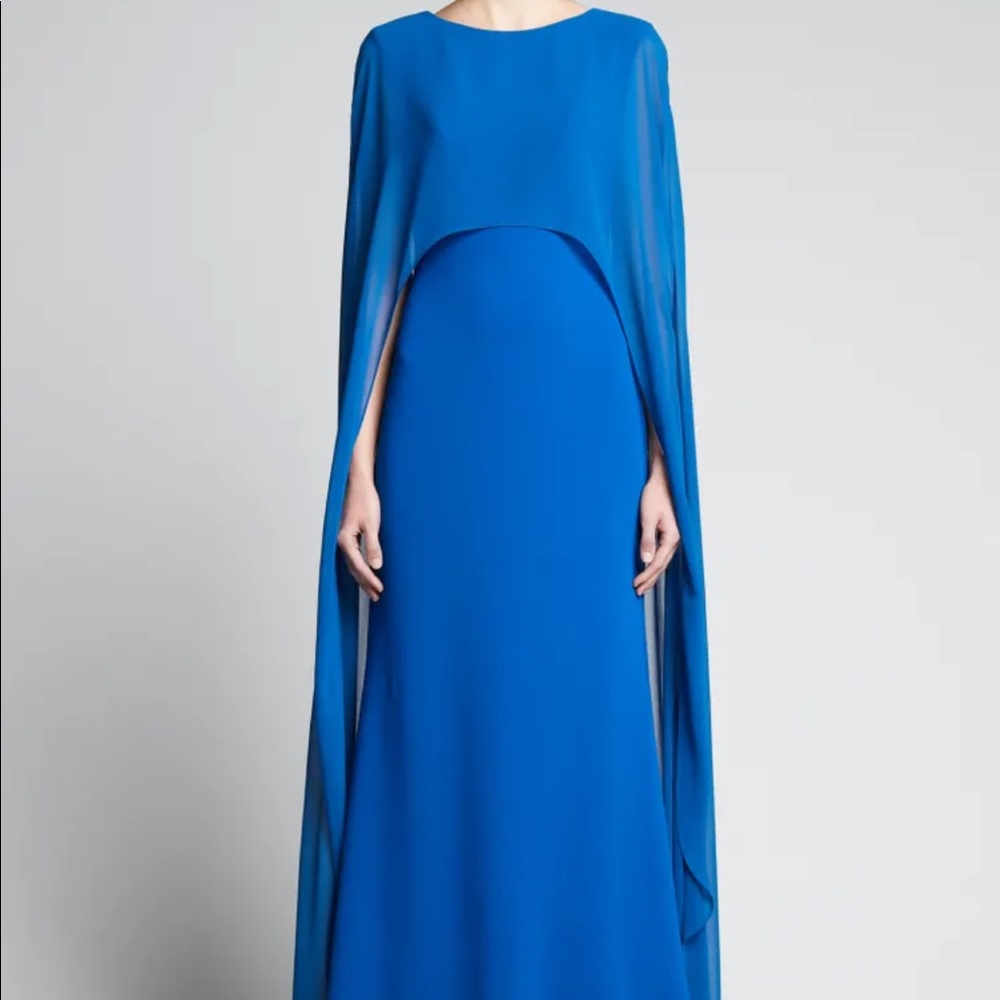 NWT BADGLEY MISCHKA GEORGETTE CAPE GOWN - Picture 3 of 16